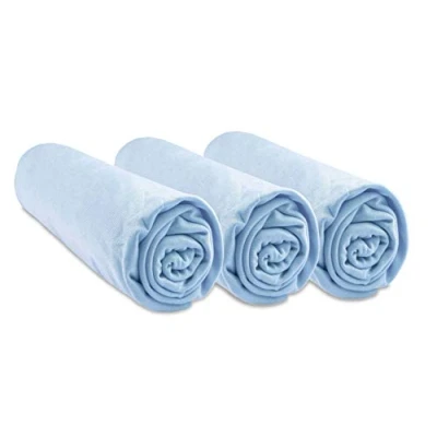 Image de Lot de 3 Draps housse 60x120 cm Lit Bébé, Berceau, Parapluie 60 x 120 Bambou Hypoallergénique Blue Ciel Extensible Respirant Sommeil sain Marque Easy Dort Oeko Tex Fabriqué en Europe