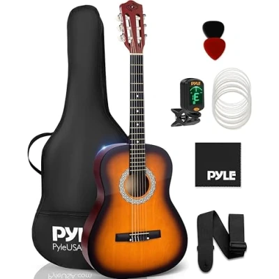 Afbeelding van Pyle Akoestische Gitaar ¾ Maat Nylon Snaren Houten Klassieke voor Beginners, Kinderen en Volwassenen Inclusief Accessoirespakket Rechtshandig