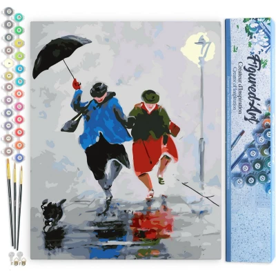 Afbeelding van Figured&#039;Art Schilderen op Nummer Volwassenen canvas Lopen in de regen Handwerk acrylverf Kit DIY Compleet 40x50cm zonder frame