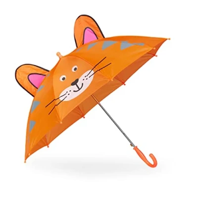Afbeelding van Relaxdays kinderparaplu tijger Ø 78 cm meisjes en jongens polyester metaal oranje