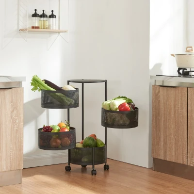 Afbeelding van Keukentrolley Steigen met 4 manden rond staal 74,5xØ33 cm zwart