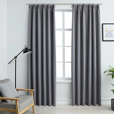 Afbeelding van Gordijnen verduisterend met haken 2 st 140x175 cm grijs