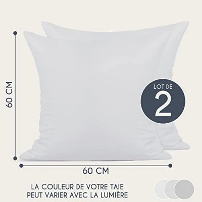 Afbeelding van Kussensloop, 60 x cm, versterkt katoen, 2 stuks, wit, dicht geweven, 57 draden/cm², Oeko Tex gecertificeerd
