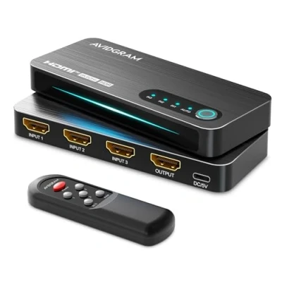 Afbeelding van HDMI 2.1 4K 120Hz Switch AVIDGRAM 3 in 1 uitgang met IR afstandsbediening, poorten 8K 60Hz automatische selector, 48Gbps dunne hub, compatibel Xbox serie X, PS5, UHD TV