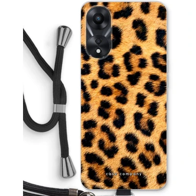 Afbeelding van Case Company® hoesje met Koord geschikt voor Oppo A58x Luipaard Telefoonhoesje Zwart Bescherming aan alle Kanten en Over de Schermrand