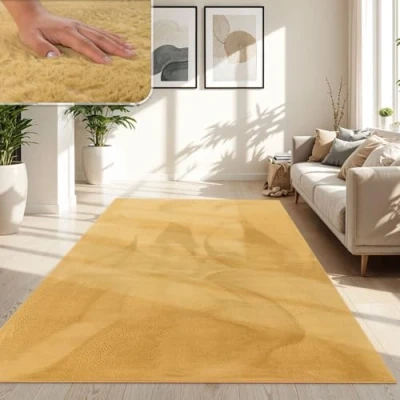 Afbeelding van TT Home Shaggy Tapijt, hoogpolig, pluche, effen, modern, kleur: geel, afmetingen: 160 x 230 cm