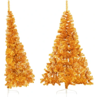 Afbeelding van Kunstkerstboom half met standaard 180 cm PET goudkleurig