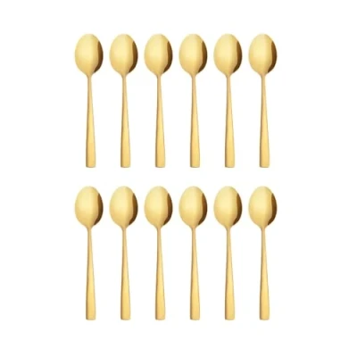 Afbeelding van Otto Koning Leipzig Set van 12 theelepels roestvrij staal, kleine Lepel met hoogglans gepolijste afwerking. in modern en elegant design. (12 stuks goud)