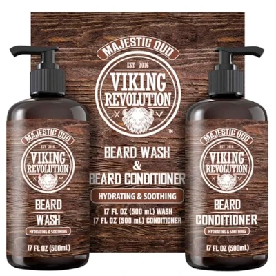 Afbeelding van Viking Revolution Baard en baardconditioner voor mannen met arganolie jojoba olie, baardshampoo conditioner baardolie (17 oz, Majestic Oud)