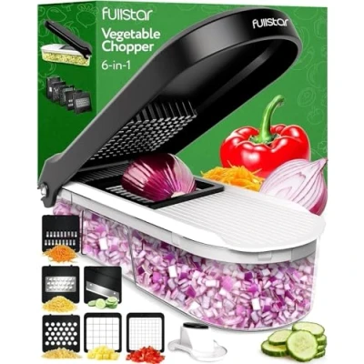 Afbeelding van Vegetable Slicer, Slicer Manual Cutter for Onion Salads Potato Shredder and Chopper Kitchen Tools Gadgets (6 in 1, Compact, White)