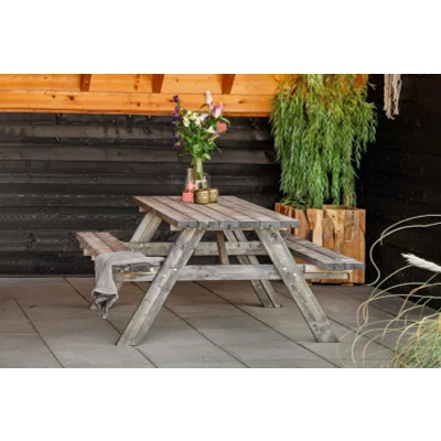 Afbeelding van Picknicktafel basis vuren grijs geimpregneerd 180 cm Tuindeco