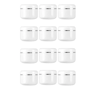 Afbeelding van Lot de 12 pots à échantillons maquillage ronds vides en plastique blanc 50 ml avec doublures intérieures et couvercle vis rechargeables pour cosmétiques, crème, lotion, pommades, huiles