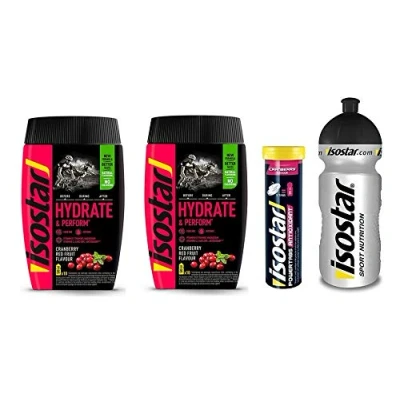 Afbeelding van Isostar 2 x 400 g cranberrypoeder + cranberrytabletten 0,5 liter fles