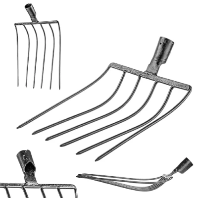 Afbeelding van KADAX Steenvork zonder handvat, aardappelvork van gehard staal, bietenvork, schopvork, mestvork, hooivork, metalen vork, zwart, 6 tanden