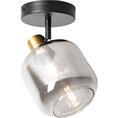 Afbeelding van QAZQA Design plafondspot zwart met goud smoke glas Zuzanna