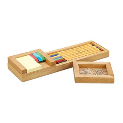 Afbeelding van Relaxdays pennenbak 3 delig bureau organizer bamboe pennenhouder