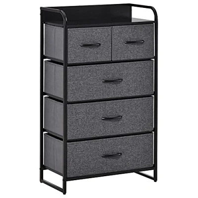 Afbeelding van HOMCOM Commode Opbergkast met 5 laden, opvouwbaar, van stof, 58 x 29 99 cm, grijs
