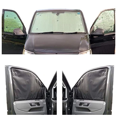 Afbeelding van Thermische jaloezieën compatibel met Renault Trafic (2014 datum) (complete set lange wielbasis + achterklep) kleur van de voering houtskool, omkeerbaar