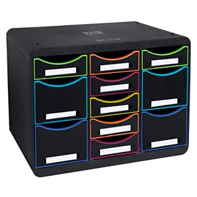 Afbeelding van Exacompta Ref. 313914D STORE BOX multi 1 kast met 7 dunne laden en 4 hoge Buitenafmetingen: diepte 27 x breedte 35,5 hoogte 27,1 cm liggend formaat zwart/harlekijn