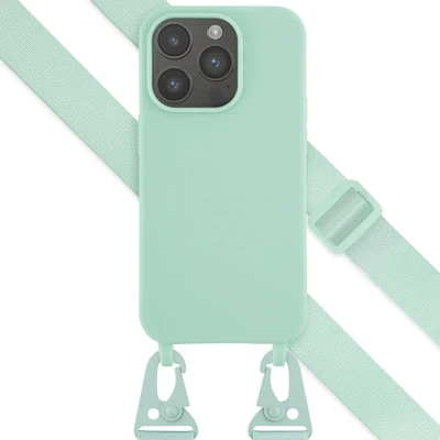 Afbeelding van Selencia hoesje Geschikt voor iPhone 14 Pro met koord Siliconen afneembaar Turquoise