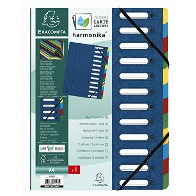 Afbeelding van Exacompta Ref. 55122E karton met 6 mappen van Harmonika elastieken en uitgesneden ramen omslag glanzend uittrekbare achterkant 12 vakken A4 afmetingen: 24,5 x 32 cm kleur: blauw