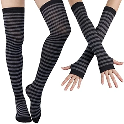 Afbeelding van DRESHOW hoge sokken, kniekousen, lange dijen, vingerloze handschoenen voor meisjes en vrouwen, Zwart