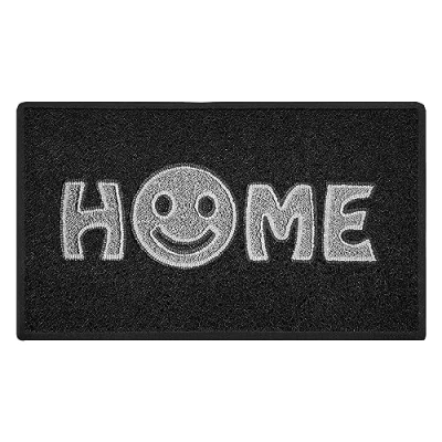 Afbeelding van Nicoman Home Smiley Face vinyl loop deurmat, lussen, zwart met grijze inzetstukken, 75x44cm