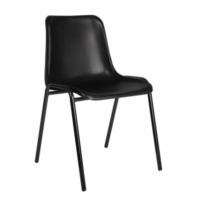 Afbeelding van Kantinestoelen Rome kunststof stapelbaar zwart frame zwarte kuip