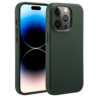 Afbeelding van Accezz Hoesje geschikt voor iPhone 14 Pro MagSafe Leather Backcover Cedar Green