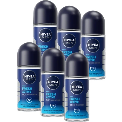 Afbeelding van NIVEA MEN Fresh Active Deodorant Roller Anti Transpirant Beschermt 48 uur Met zeewierextract Alcoholvrij 6 x 50 ml Voordeelverpakking
