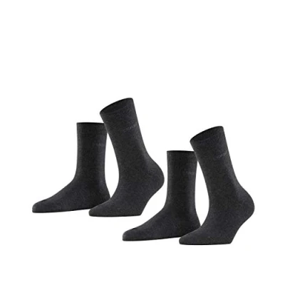 Image de ESPRIT Uni 2 Pack W SO coton unies lot de paires, Chaussettes Femme, Gris (Anthracite Melange 3080), 35 38