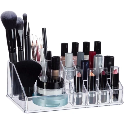 Afbeelding van Relaxdays Cosmetica organizer cosmeticahouder make up toren doorzichtig 16 vakken wit