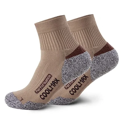 Afbeelding van Piarini Coolmax wandelsokken, 2 paar, zomer, kort, ademend, anti blaren en geposlterd, outdoor trekkingsokken, dames heren, maat 35 38 tot 47 50, beige, EU