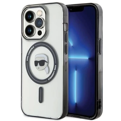 Afbeelding van Karl Lagerfeld iPhone 15 Pro Hardcase hoesje Magsafe Compatible Karl’s Head Transparant