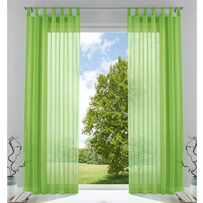 Afbeelding van Set van 2 gordijnen, transparante gordijnset voor woonkamer, voile, lusgordijn met loodbandsluiting, H x B 245 140 cm, appelgroen