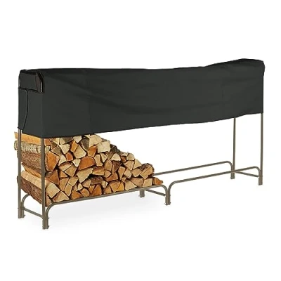 Afbeelding van Relaxdays brandhoutrek met hoes binnen en buiten 122 x 250 30 cm staal bruin/zwart