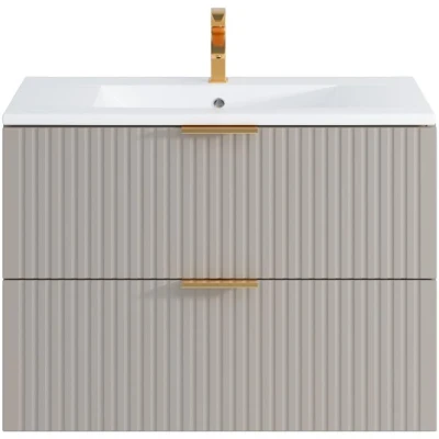 Afbeelding van Vente unique Hangmeubel voor badkamer met ribbels inbouwwastafel Beige 80 cm ZEVARA L x H 57 D 46