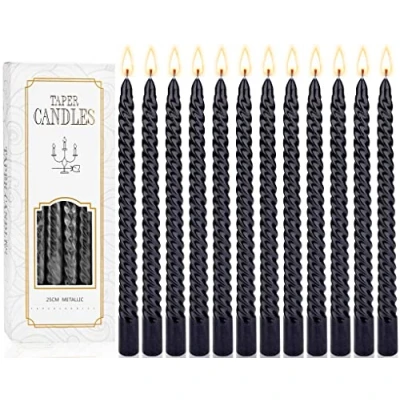 Afbeelding van MULEVIP 12 stuks zwarte spiraalkaarsen conische kaarsen voor chimes, magie, gemeenschap, feestdecoratie, 2 x 25 cm