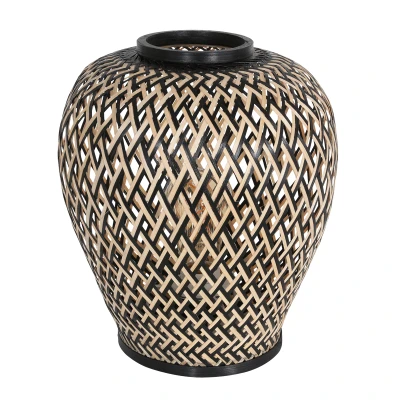 Afbeelding van Anne Light &amp; home Tafellamp Maze H 30 cm Bamboe zwart beige