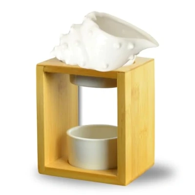 Afbeelding van Zen&#039;Aroma Shell Geurbrander, smeltende was, geurend, diffuser voor etherische olie en kamergeur, kaarsenhouder, aromatherapie, kaarsenhouder van hout keramiek, decoratief, hoogte: 12 cm