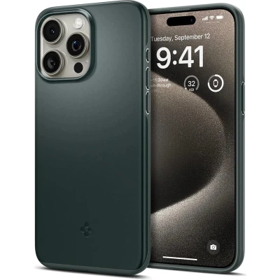 Afbeelding van Spigen Thin Fit Hoesje Geschikt voor Apple iPhone 15 Pro Max Back Cover Groen