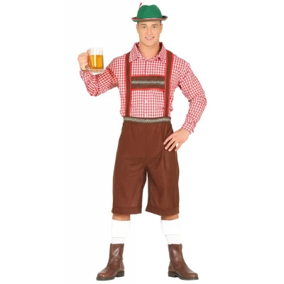 Afbeelding van Bavariaanse Man kostuum lederhose + blouse Maat S