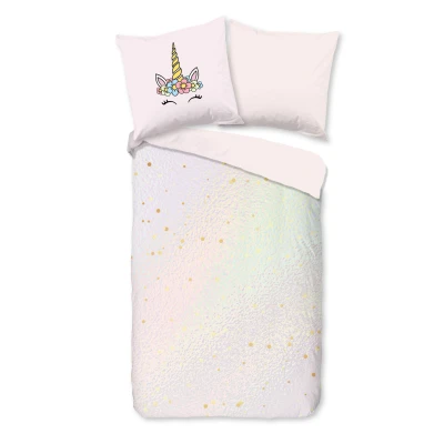 Afbeelding van Dekbedovertrek voor Kinderen 135x200 cm Eenhoorn en Regenboogkleuren Print Roze 1 Persoons