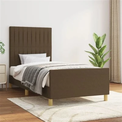 Image de vidaXL Cadre de lit avec tête Marron foncé 80x200 cm Tissu
