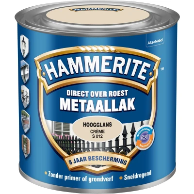 Afbeelding van Hammerite metaallak hoogglans crème 250ml