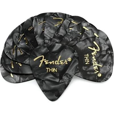 Image de Accessoires guitares FENDER PACK DE 12 MEDIATORS FORME 351 PREMIUM BLACK NOIR MOTO THIN FIN Médiators