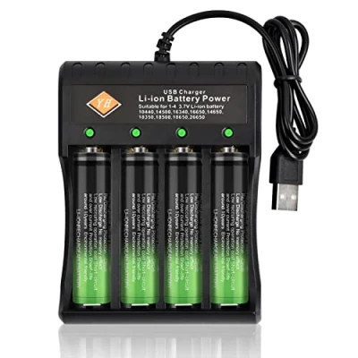 Afbeelding van Vesaneae 18650 Universele oplader, 4 oplaadsleuven, oplaadbare batterijen, oplader met led indicator, USB voor Li ion 16340 14500 18350 AA AAA batterijen