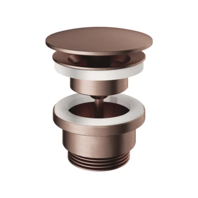 Afbeelding van HotBath Pal always open plug met schroef rond koper Geborsteld PVD