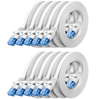 Afbeelding van deleyCON 10x 2m CAT6 Platte Netwerkkabel 1,5mm Lintkabel U UTP RJ45 UUTP Patchkabel für DSL LAN Switch Router Modem Repeater Patchpanel Wit