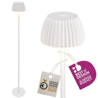 Afbeelding van LED vloerlamp Brilo unplugged Riffle, wit, met touchdimmer